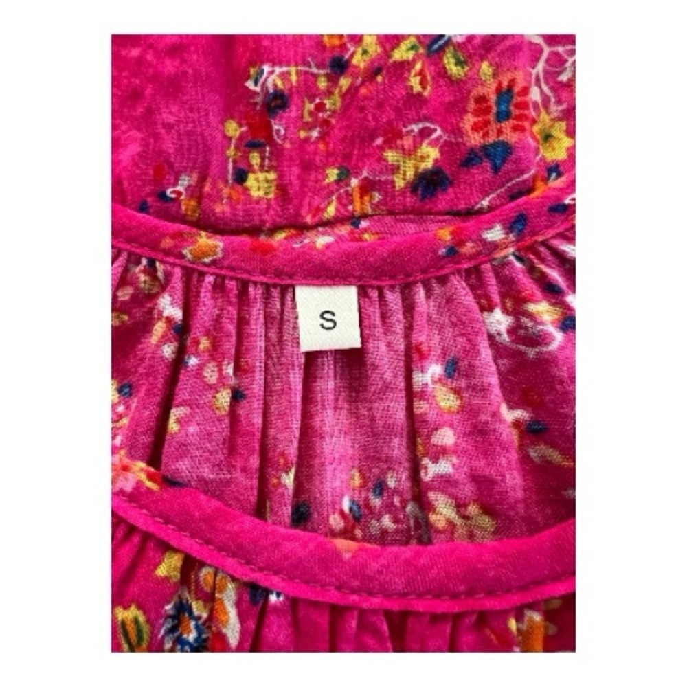 🆕 NWOT women’s hot pink multicolor floral tiered maxi dress | pockets | size S - Picture 7 of 9